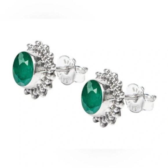 Dainty Emerald Sterling Silver Studs - Picture 2 of 2